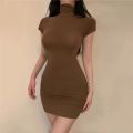 Bodycon Dresses for Women 2024 High Neck Thigh Length Short Sleeve Fitted Women's Valentines Going Out Club Date Night Outfit.