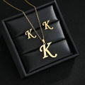 Fashion Stainless Steel Alphabet Initial Necklace 26 English Letter Earrings Necklace For Women Set Personalize Jewelry .