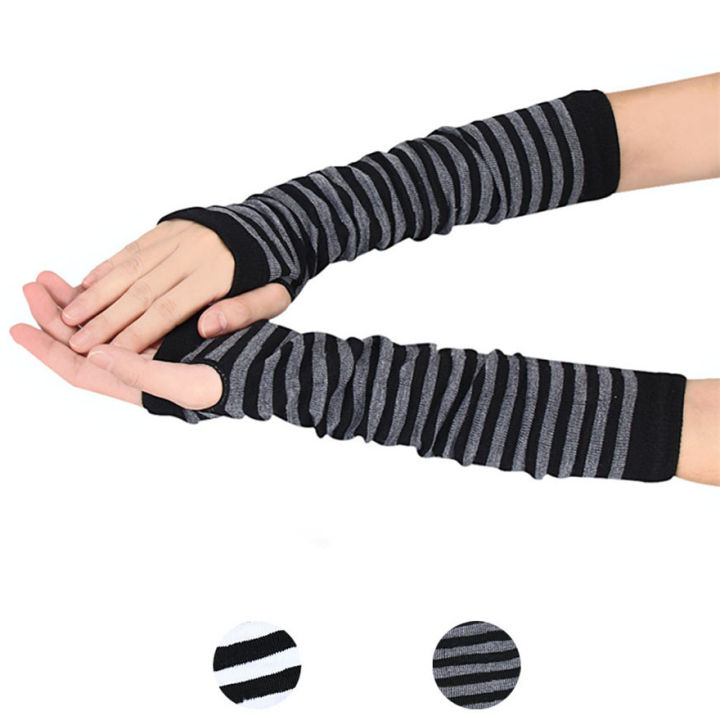 Women%20Long%20Sleeve%20Gothic%20Striped%20Fingerless%20Arm%20Warmer%20Knitted%20Women's%20Casual%20Solid%20Color%20Fashion%20Gloves%20Punk%20Arm%20Accessories%20-%20Image%204