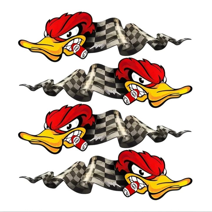 4PCS/SET Cartoon Racing Duck Car Motorcycle Sticker Set Dynamic Design ...