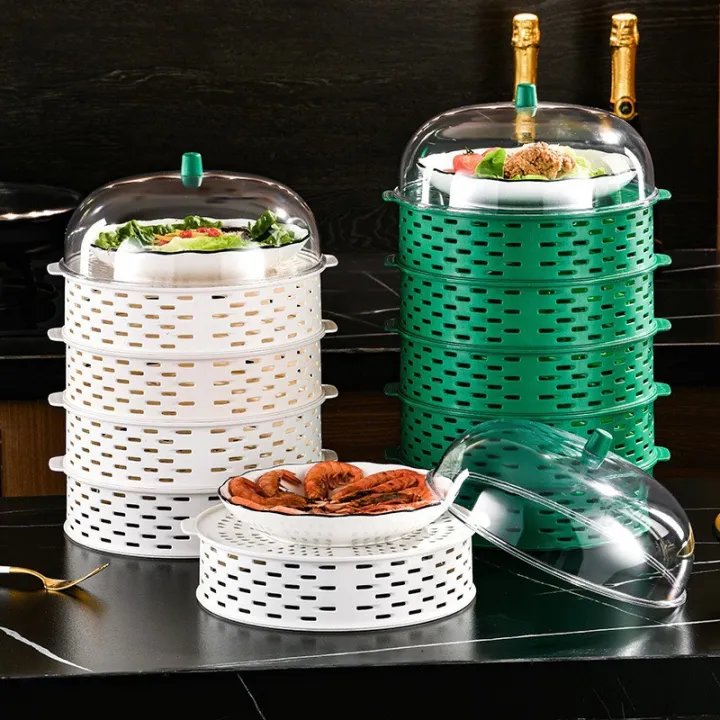 5-Layer Transparent Food Insulation Covers - Stackable Dustproof Leftover Storage Box for Kitchen Organization