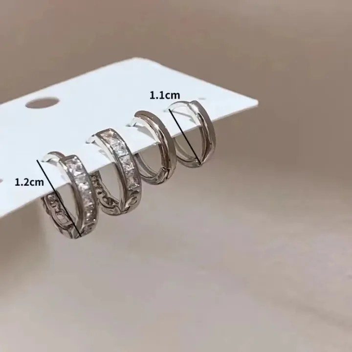4Pcs/set%20%20Crystal%20Small%20Hoop%20Earrings%20For%20Women%20Silver%20Color%20New%20Y2K%20Cool%20Daily%20Wear%20Jewelry%20Girl's%20Gift%20-%20Image%204