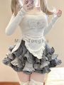 Autumn Japanese Kawaii Two Piece Set Women Sweet Rabbit Print Cute Skirt Suit Female Korean Slim Tops+Princess Cake Skirt 2024.