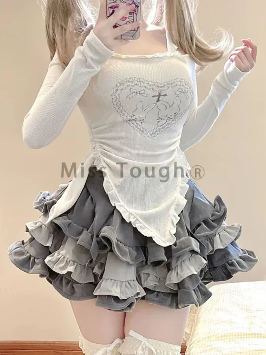 Autumn%20Japanese%20Kawaii%20Two%20Piece%20Set%20Women%20Sweet%20Rabbit%20Print%20Cute%20Skirt%20Suit%20Female%20Korean%20Slim%20Tops%EF%BC%8BPrincess%20Cake%20Skirt%202024%20-%20Image%202
