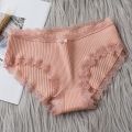 Pure Cotton Panty Lace Women Mid Waist Stripe Cotton Panties Antibacterial Intimate  Panty. 