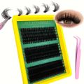 DIY Eyelash Extension Kit - Fluffy Mixed Lengths 10-16mm, 0.07mm Thick Lashes with Tweezers Beginner-Friendly Reusable Set. 