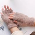 Women Lovely Winter Fingerless Thicken Warm Gloves-Girls Fashion Screen Fingerless Trendy woolen Gloves. 