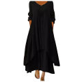 Cotton Women'S Casual Fashion Loose Long Dress With Button Solid Color Dresses. 