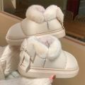 Cute Warm Ankle Boots Winter Women's Bow Warmth Plush Bow Cotton Shoes 2024 New Waterproof Down Cloth Short Barrel Snow Boots.
