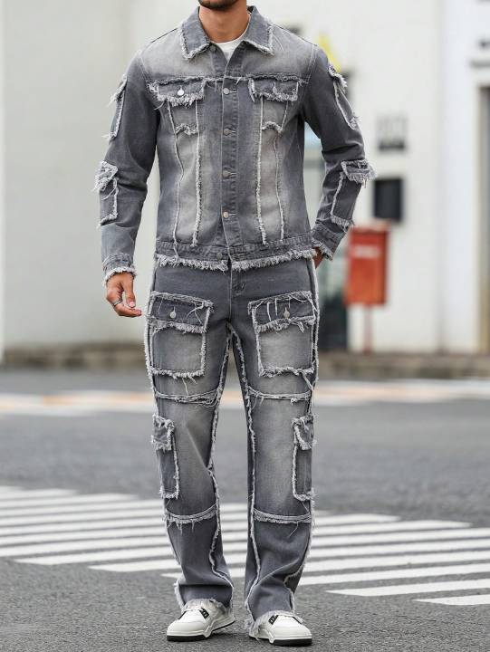 Men's%20Street%20Style%20Casual%20Distressed%20Raw-Hem%20Grey%20Denim%20Set,%20a%20Minimalist%20and%20Fashionable%20Two-Piece%20Ensemble.%20-%20Image%202