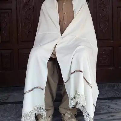 White Shawl For Men - Baghdadi Iraqi Style 4 Border Chadder / Shawl, Best Quality, Winter,