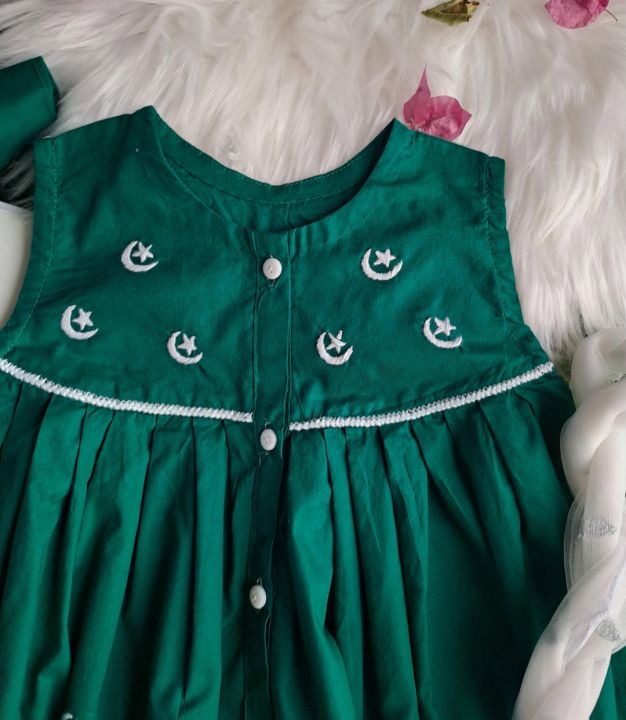 14%20august%20dress%20%7C%20Hand%20embroidered%202-piece%20set%20%7C%20Green%20and%20white%20dress%20%7C%20Independence%20Day%20dress%20%7C%20summer%20cotton/lawn%20dress%20for%20baby%20girls%20-%20Image%203
