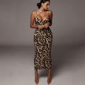 Summer  Leopard Sleeveless Elegant Dress Women Clothing Female Fashion High Waist Spaghetti Strap Slim Evening Party Dresses. 