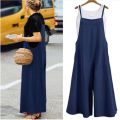 Women's Summer Sleeveless Jumpsuit Solid Color Wide Leg Bib Overalls Casual Loose Cotton Linen Straps Dungaree.