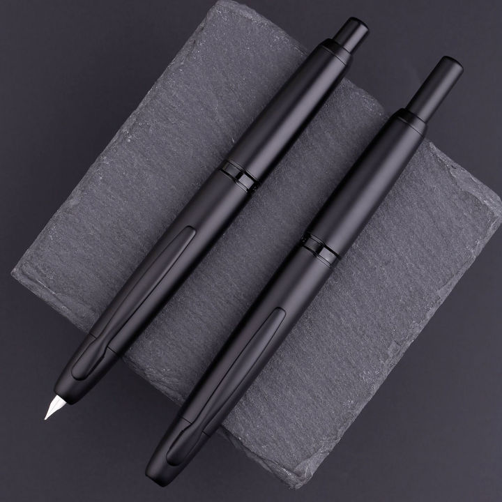 MAJOHN A1 Press Fountain Pen Retractable EF Nib 0.4mm Metal Matte Black writing Ink Pen with