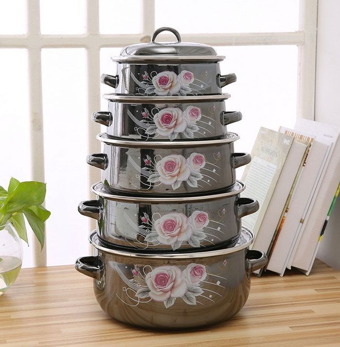 5 pcs Set Black Enamel Cast Iron Cookware Casserole set enamel cook tool pot With Best quality