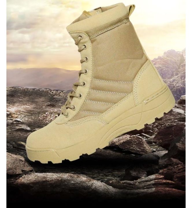 swat hiking military style long shoes millatry long boots Breathable army commando shoes Khaaki Colored Commando Trekking Boots for men Daraz.pk