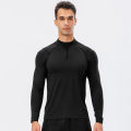 Men's Autumn Fitness Long-Sleeved Quick-Dry Running Tops Half-Zipper Slim-Fit Training Sweatshirt Baselayer Undershirts. 