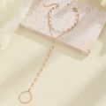 Multi Layer Pearl Finger Ring Bracelet for Women, Faux Pearl Elegant Accessory for Weddings, Dates, and Parties.