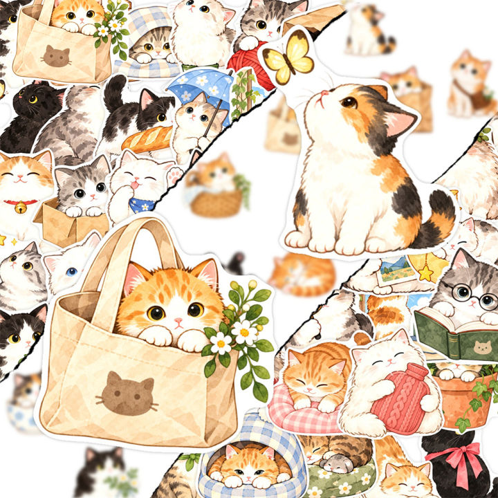Carton Labtop 10/30/50pcs Cartoon Funny Watercolor Cat Stickers Decals DIY ...