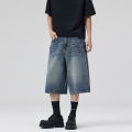 2026 Summer American Lightning Crack Black Grey Jeans Men's Straight Tube Loose Wide Leg Shorts Y2k Street Hip Hop Sevens. 