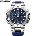 FOXBOX 5ATM Waterproof LCD Dual Display Quartz Wristwatch Multifunctional Electronic Watch for Men Sports Silicone Watches Man. 