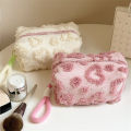 Plush Makeup Bags with Handle Soft Travel Cosmetic Storage Bag Portable Love Print Organizer Pencil Case Cute Clutch Pouch.