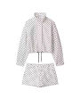 Womens Polka Dot 2 Piece Set Casual Stand Collar Long Sleeve Crop Top And High Waist Shorts Outfit Spring Fashion Streetwear.