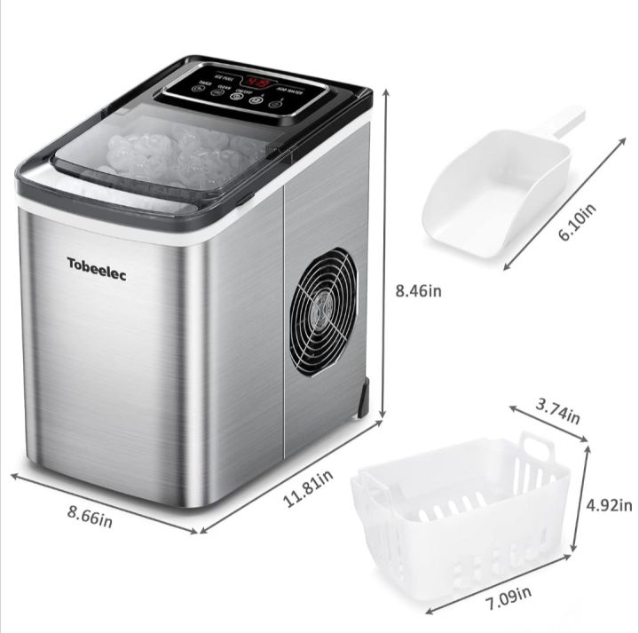 Portable Ice Maker Machine Countertop, TOBEELEC 2.1L Electric Ice Maker with Touch LCD Display, Self-Cleaning Function, 9 Ice Cubes Ready in 7 Mins, 26lbs24H, Ice Basket & Scoop for Home, Bar, Party