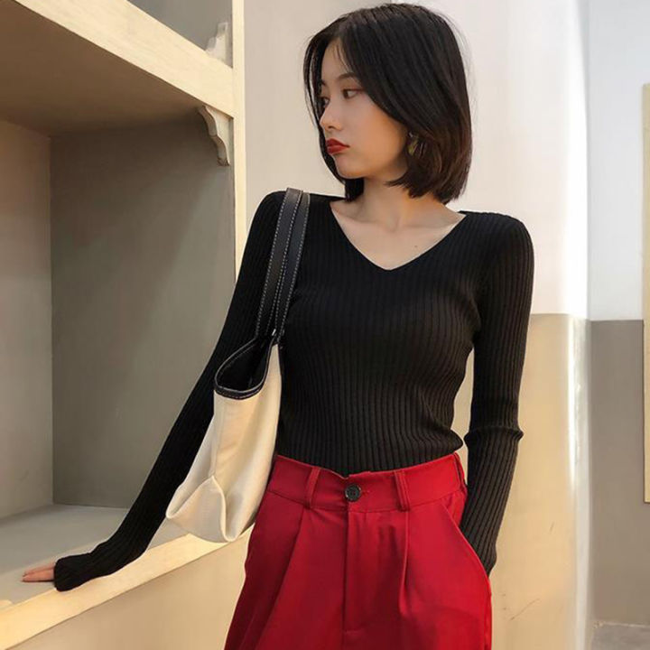 2026%20Autumn%20Winter%20Women%20Solid%20Rib%20Knit%20V%20Neck%20Stripe%20Pull%20Sweater%20Femme%20Long%20Sleeve%20Pullover%20Jersey%20Tops%20Fashion%20Clothes%20Y2k%20-%20Image%207