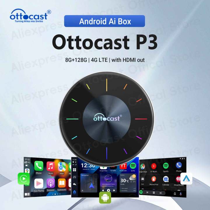 P3 Android Automotive Os OTTOCAST P3 Android AI Box Wireless CarPlay Android Auto 128GB TV Box ...