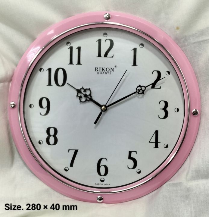 Genuine Rikon Brand Wall Clock, Round Shape, Pink Frame with White Dial,  Made in India