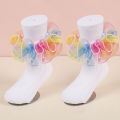Baby Girls Kids Socks Dancing Rainbow Lace Ruffle Princess Mesh Children Ankle Short Breathable Cotton Toddler Cute Sock 1-10Y.