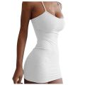 Spaghetti Strap Bodycon Mini Dress Women Tank Club White Party Camisole Dresses Summer New Solid Color Sundress.