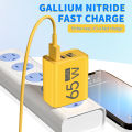 65W GaN USB Charger Type C PD 3 Ports Fast Charging Cellphone Adapter Quick Charge 3.0 For iPhone 16 15 Xiaomi 15 Samsung Huawei.