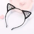 1 Black Polka Dot Cat Ear Headband - Stylish Polyester Hair Accessory, Perfect for Holidays, Parties, and Cosplay; Cute and .