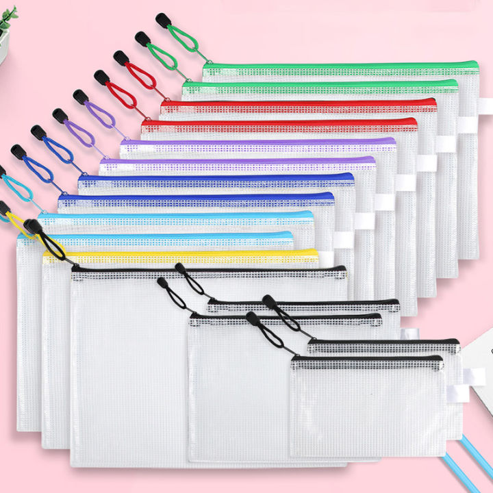 12-Piece%20Plastic%20Mesh%20Zip%20File%20Bag,%20Waterproof%20and%20Tear-Resistant%20File%20Folder,%20Multi-Size%20Zip%20File%20Bag%20for%20School%20Office%20Home%20Tr%20-%20Image%202