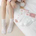 5 Pairs Women Middle Tube Socks Heart Cute Fashion Casual White Four Season Ruffles Pattern Pink Harajuku Kawaii Girls 5 Pairs W. 