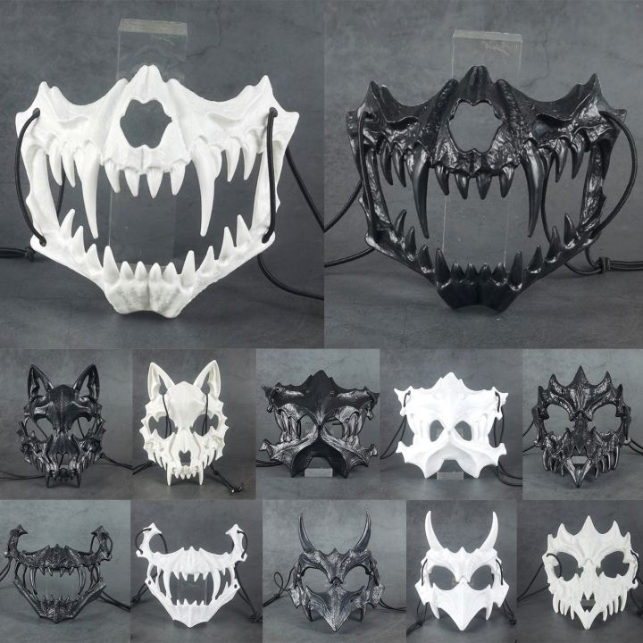 Japanese Anime Dragon God Skeleton Half Face Mask Cosplay Animal Skeleton Masks Unisex Halloween Carnival Party Props Assessor