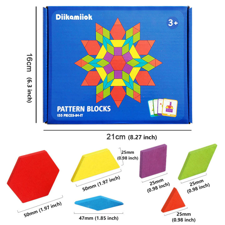 155Pcs%20Set%20Wooden%20Pattern%20Blocks%20Geometric%20Shape%20Jigsaw%20Puzzle%20Baby%20Educational%20Montessori%20Tangram%20Toys%20for%20Kids%20with%2024Pcs%20Card%20-%20Image%206