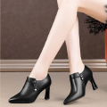 Botas Femininas Women Fashion High Quality Brown Stiletto Heel Ankle Boots Lady Casual Black Patent Leather Autumn Shoes A100. 