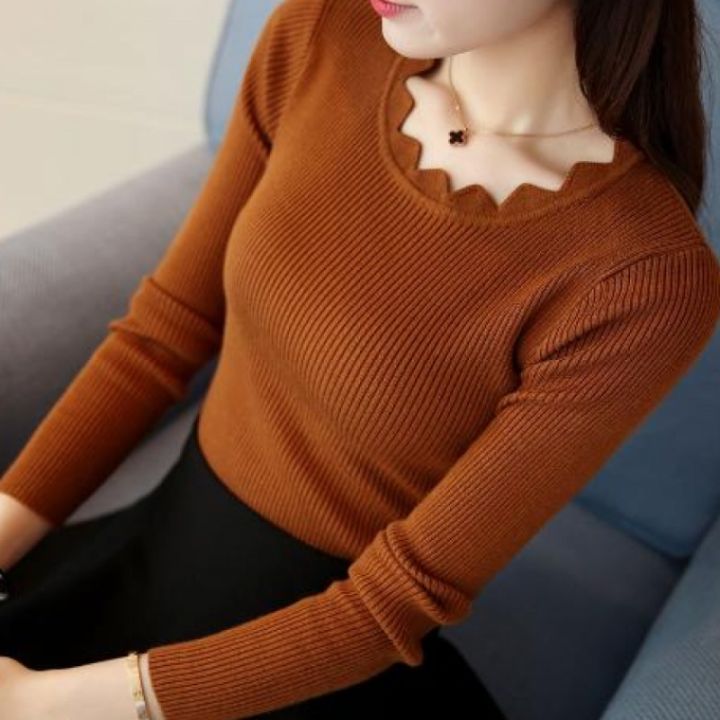 Casual Solid Sweater Women Knitted Slim White Pullover Long Sleeve Tops 2024 Autumn Winter Butterfly Neck Jumper Female 7167 50