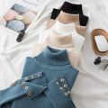 Thick Sweater Pullovers Long Sleeve Tops Women Autumn Winter Clothes Slim Knit Soft Jumper Streetwear Button Turtleneck Sweater.