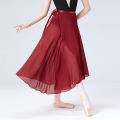 Women Long Chiffon Ballet Skirt Black Dance Wrap Skirts with Adjustable Tie Semi-sheer. 