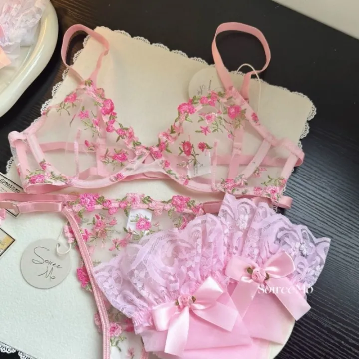 Women's%20French%20Embroidered%20Lace%20Set%20Sensual%20Mesh%20Bra%20Set%20&%20Brief%20Soft%20Underwire%20Unpadded%20Bralette%20Deep%20V%20Plunge%20Elegant%20Lingerie%20-%20Image%202