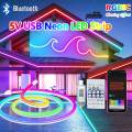 Neon Led Strip Light 5V RGBIC Neon Strip Lights 1M 2M 3M 5M Waterproof Flex Ribbon Led Tape for Room Wall Decor Music Sync. 