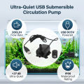 USB DC5V 4.8W Ultra-quiet Mini Brushless Water Pump Waterproof Submersible Fountain Aquarium Circulating 300L/H Lift 300cm. 