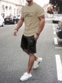 Short-sleeved shorts summer suit men's t-shirt trend printing round neck men's set with gangster handsome sports two-piece suit. 