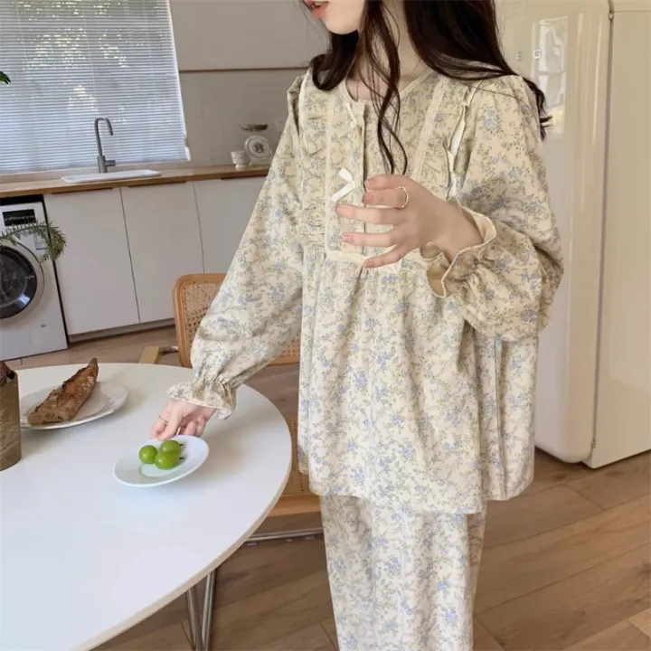Women%20Plus%20Size%20Pajamas%20Garden%20Style%20Student%20Homewear%20Two-Piece%20Korean%20Version%20of%20the%20Bow%20Can%20Be%20Worn%20Outside%20Long-Sleeved%20women%20-%20Image%206
