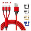 3 in 1 Multi USB Charging Data Cable for Car, Office, Traveling and Home - 1.2 Meter Long, 2.1 A Output, Charges 3 Phone at Same time. 